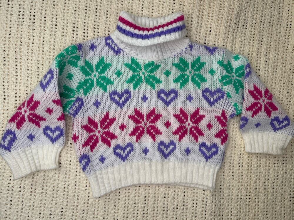 Babyfair Nordic Heart Snowflake Sweater Made In Japan 12 Months Vintage
